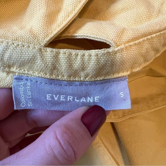 EVERLANE The Cross-Back Apron Mini Denim Dress Organic Cotton in Lemon Small - Picture 9 of 10